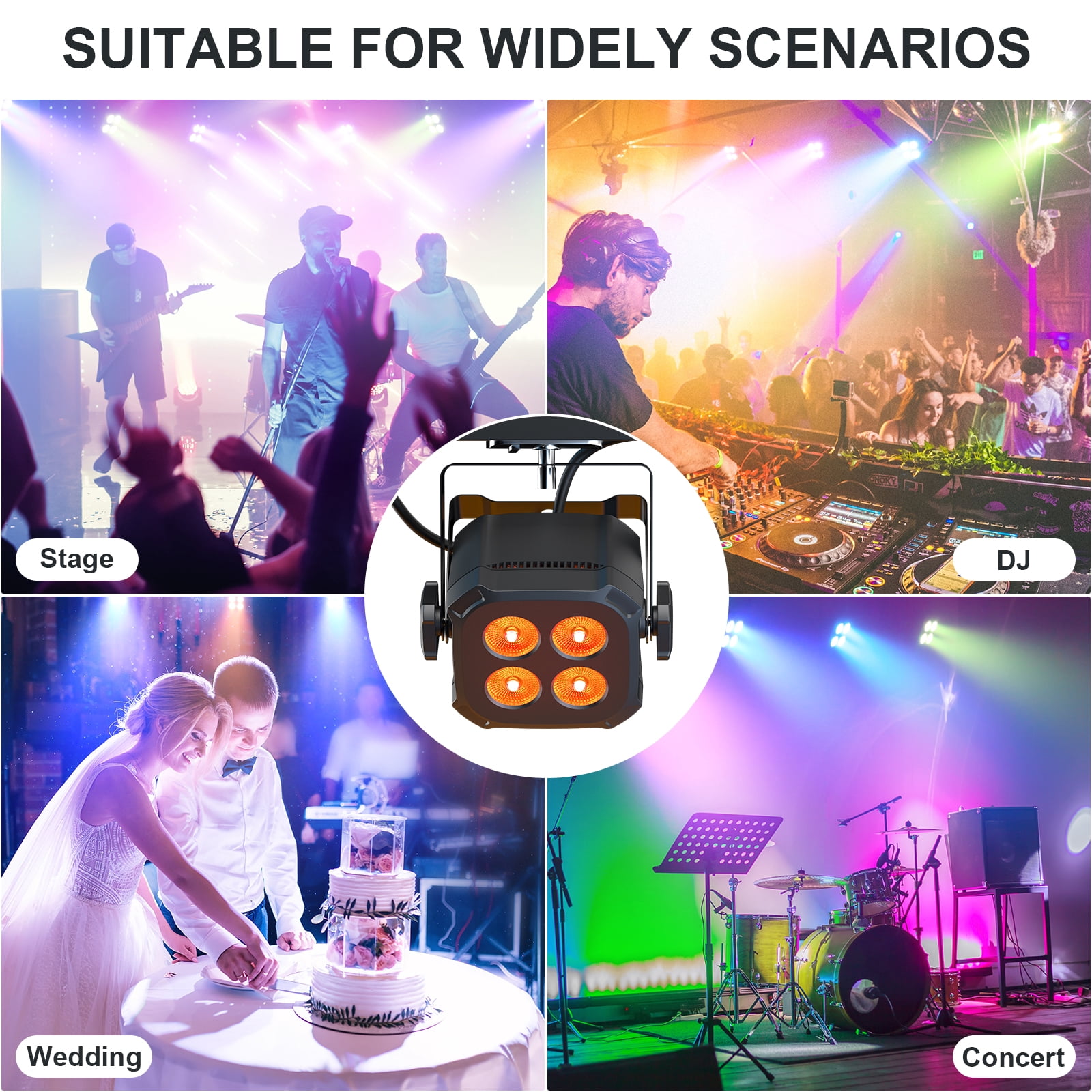4 LED Stage Par Lights,RGBWYP+CYAN DJ Light Sound Activated ,Remote & DMX Controlled for Stage Party Club Disco Wedding Events