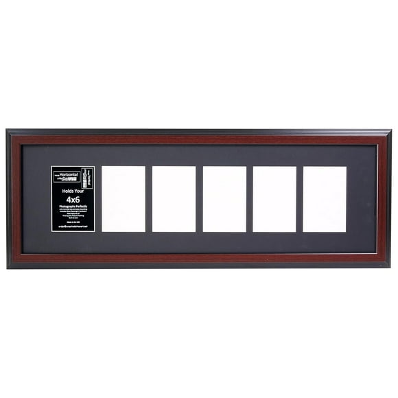 Creative Letter Art 4” x 6” Multiple Opening Picture Frame Collage with 6 holes, Congress Mahogany Frame with 10 x 32-inch Black Mat, Full-Strength Glass, Photo Collage for Wall, 6 Openings