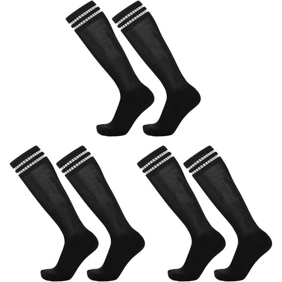 3 Pairs Black Football Socks, Long Soccer Socks for Boys & Girls Aged 5-12