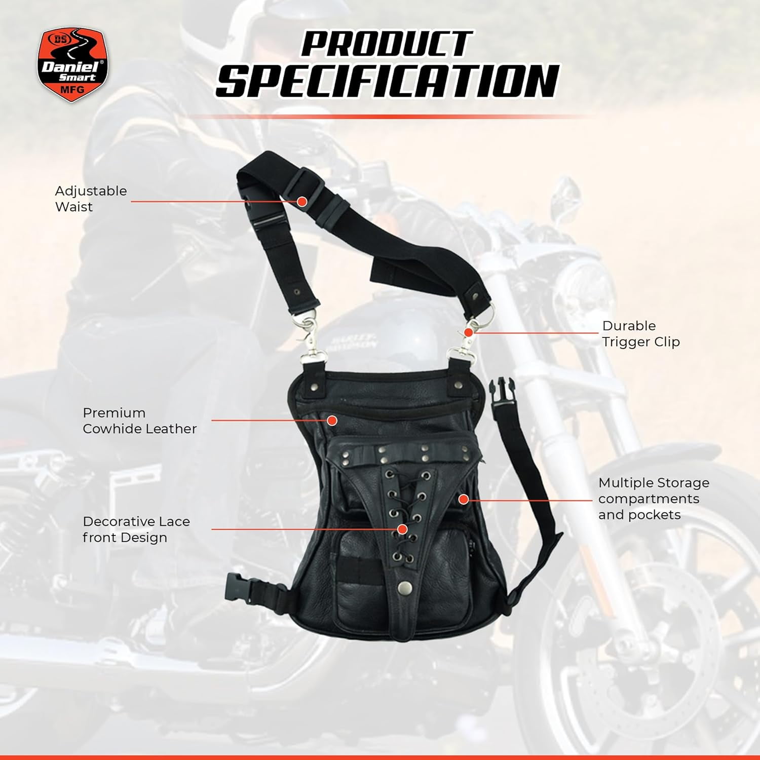 Daniel Smart Thigh Bag Versatile Storage with Gun Holster & Media Pocket Durable & Fashionable Perfect for Adventurers Black