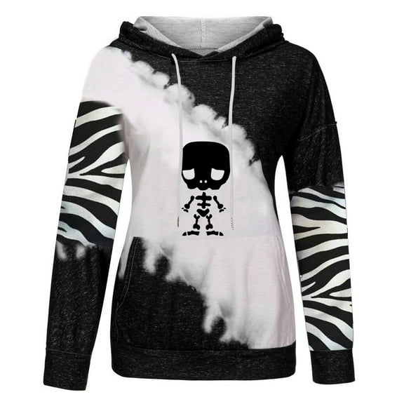 Sweatshirts for Women Loose Fit Graphic Women's Fashion Casual Halloween Printed Long Sleeve Blouse Hooded Pullover Tops Sweatshirt Camisetas Manga Larga Mujer