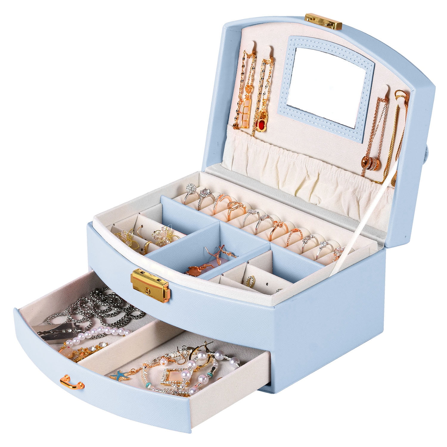 iMounTEK Synthetic Leather Jewelry Box 2-Layer Jewelry Travel Case for Rings Earrings Necklaces Bracelets