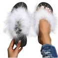 thumbnail image 4 of Quaouag Fuzzy House Shoes with Arch Support Orthotic Heel Cup Sandals Slippers for Women, 4 of 7