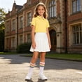 thumbnail image 6 of Daiosportswear Girls 3 Piece School Uniform Set, Short Sleeve Polo High Waist Pleated Skirt Rainbow Striped Knee Socks for 3-16Y Yellow 15-16 Years, 6 of 9