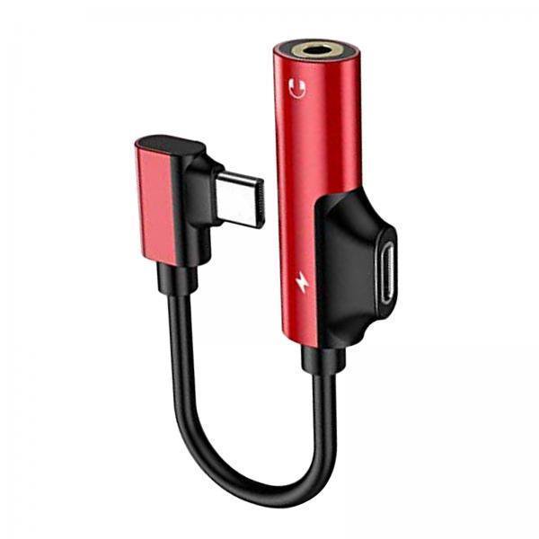 Adaptador De Conector De Auriculares PD USB-C 5x2 En 1 Para Auriculares Estéreo Auxiliares Rojo 5 piezas