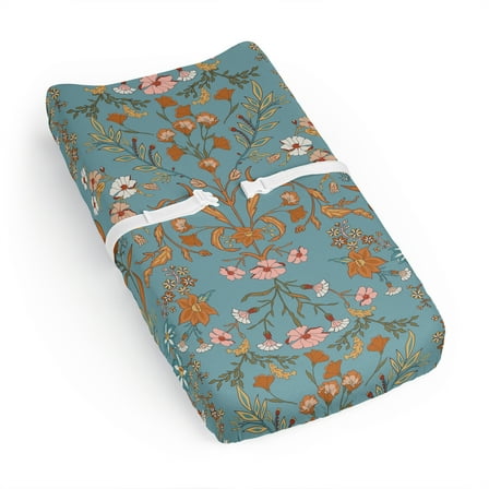 Sweet Jojo Designs Boho Floral Wildflower Blue and Orange Girl Changing Pad Cover Sheet