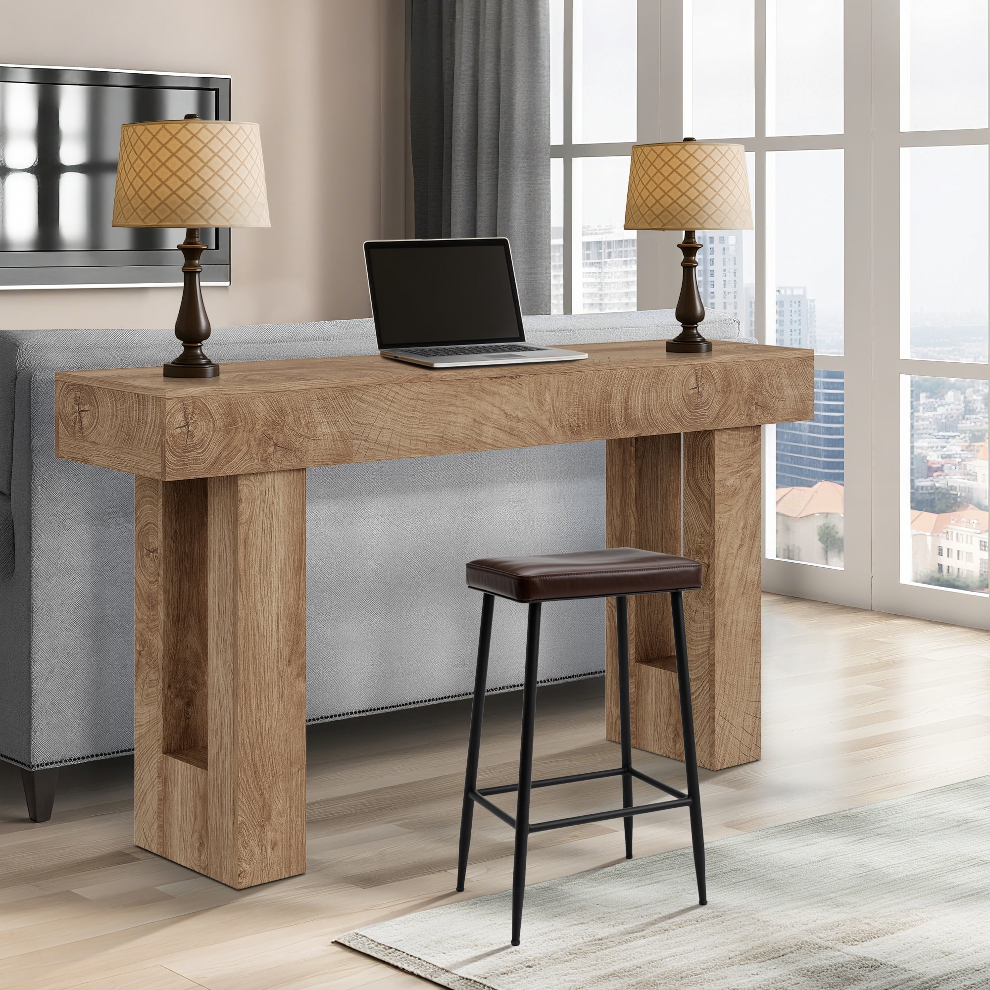 63" Farmhouse Minimalist Console Table Rustic Entryway Sofa Table for Living Room Hallway, Wood Accent Furniture for Small Space Storage, Wood Color