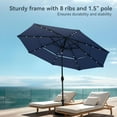 thumbnail image 6 of SOPTY 10ft Patio Umbrellas with 24 pcs LED Solar Lights, Outdoor Market Table Lighted Umbrella with 8 Steel Ribs, Tilt for UV-Resistant, Lotus Leaf Shape Canopy, -10ft-3 Tier-Navy Blue, 6 of 14