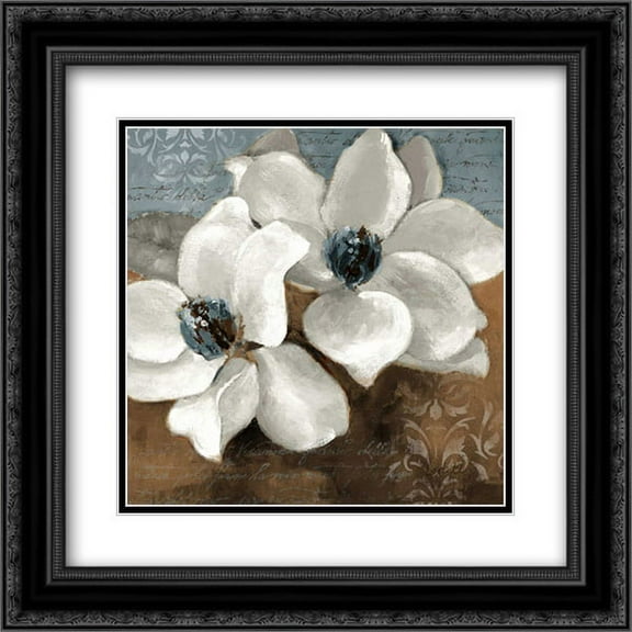 White Magnolias II 2x Matted 20x20 Black Ornate Framed Art Print by Loreth, Lanie