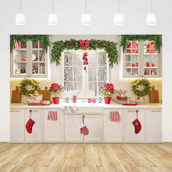 Mehofond Christmas Coffee Background Bustic Kitchen Cabinet Xmas ration Family Portrait Photography Backdrop Studio Props