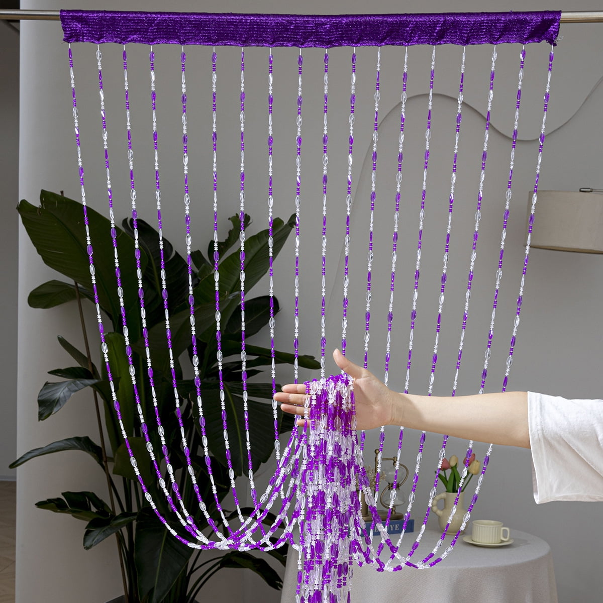 Firefly Hope 1pcs 39×78.7 Inch Clear Acrylic Beaded String Curtain, Tassel Accented Doorway Room Divider & Decor for Window, Living Room & Wedding, Purple
