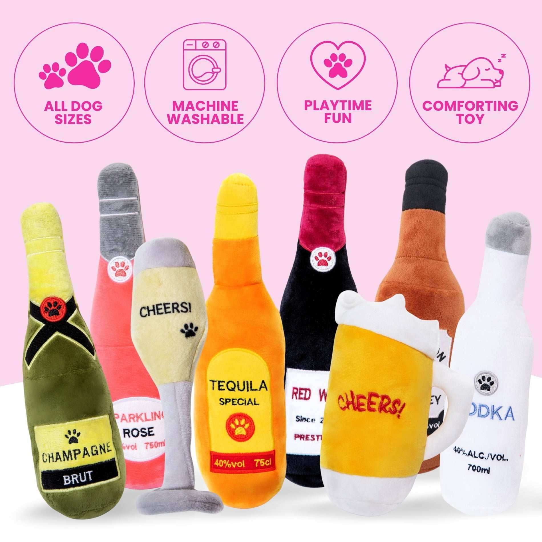 2 Champagne Glass Dog Toy - Party Pack