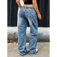 thumbnail image 5 of Women's Street Straight Leg Jeans With Pattern, Floor Length, Frayed Hem Details - Button And Zipper Closure, Functional Side Pockets, Women's Street/Casual/Daily Wear, Essential Street Item, 5 of 8