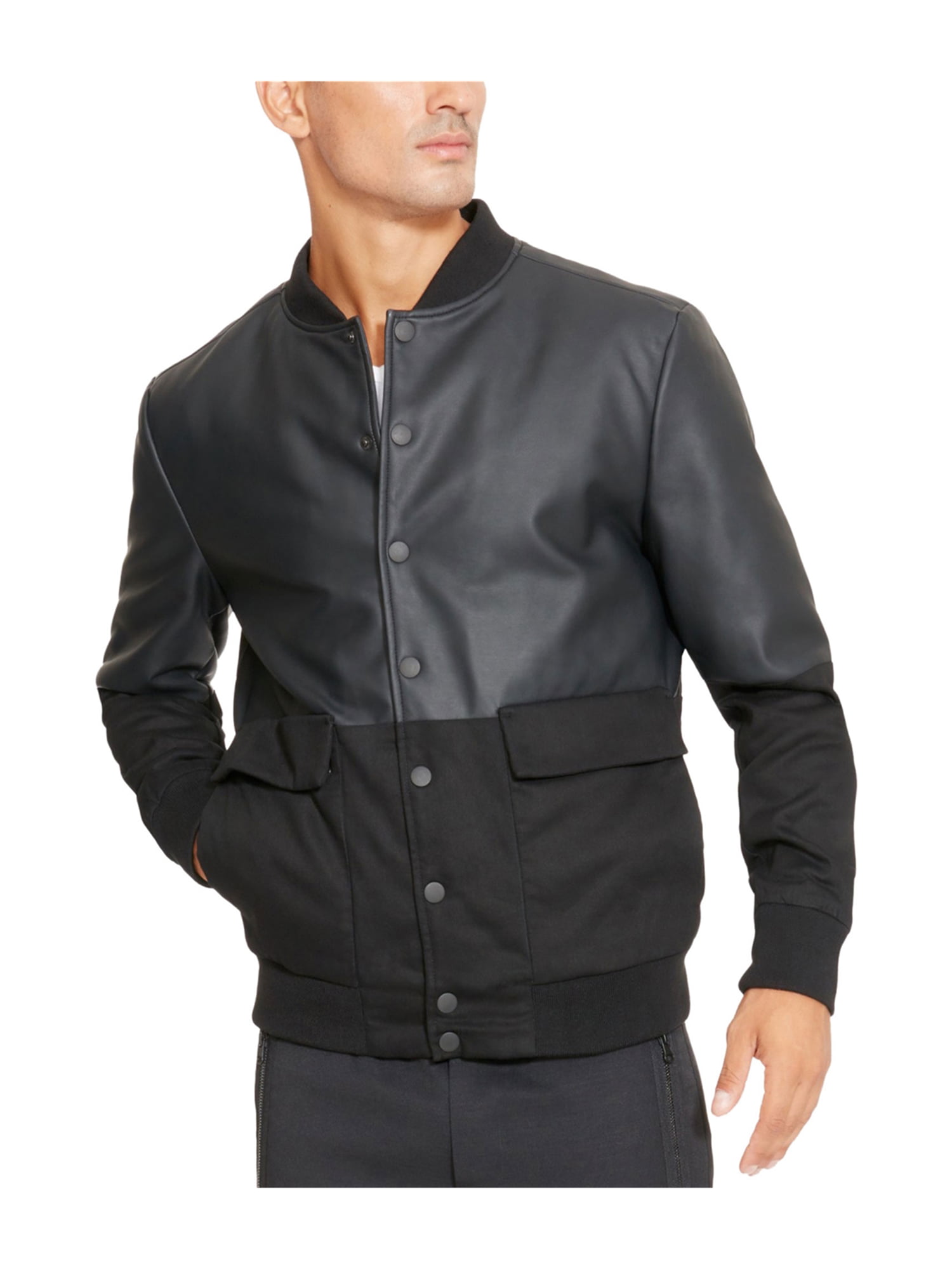 Kenneth Cole Mens Faux-Leather Bomber Jacket 