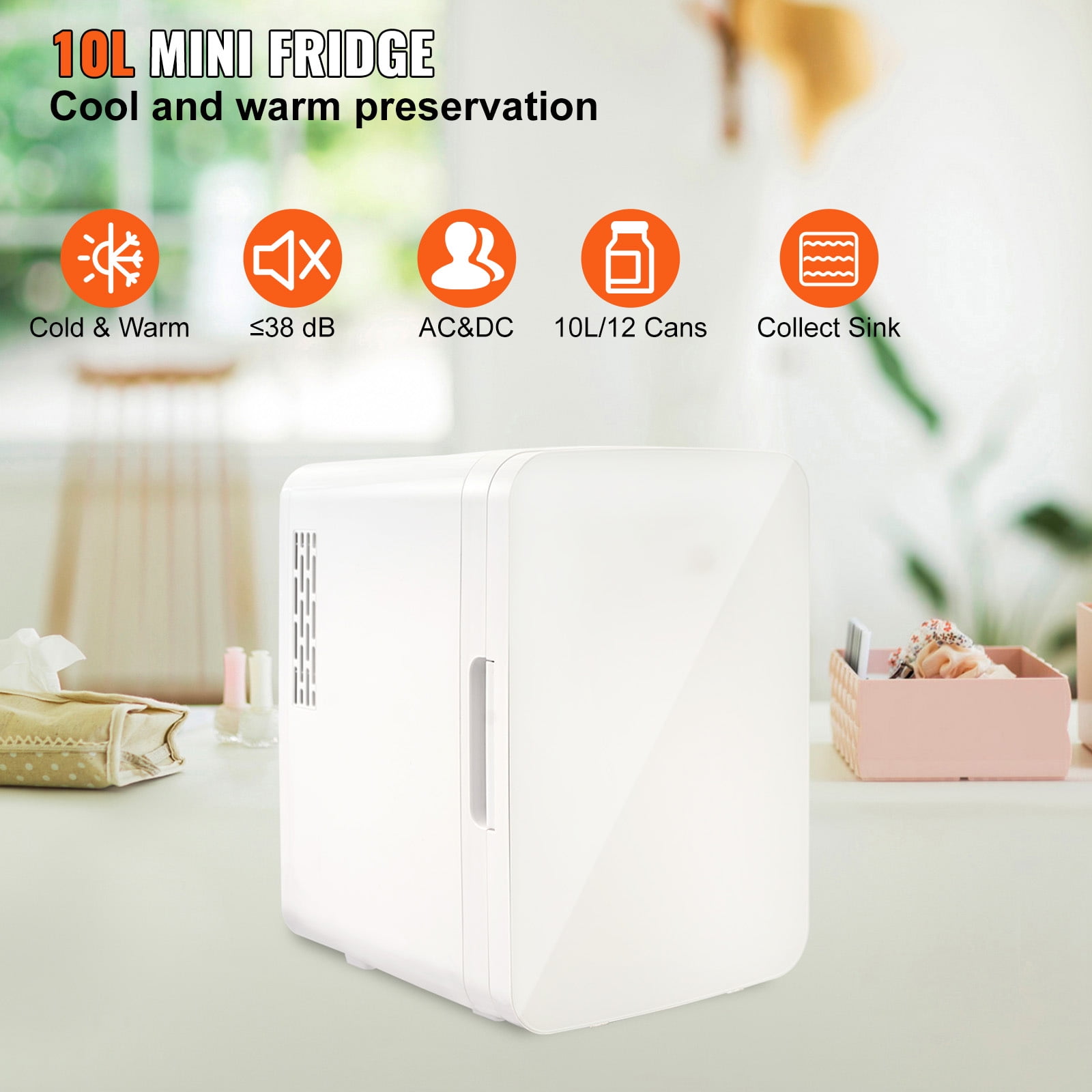 KFFKFF Mini Refrigerator 10L 12 Cans Skin Care Product Refrigerator AC/DC Mini Cosmetic Refrigerator