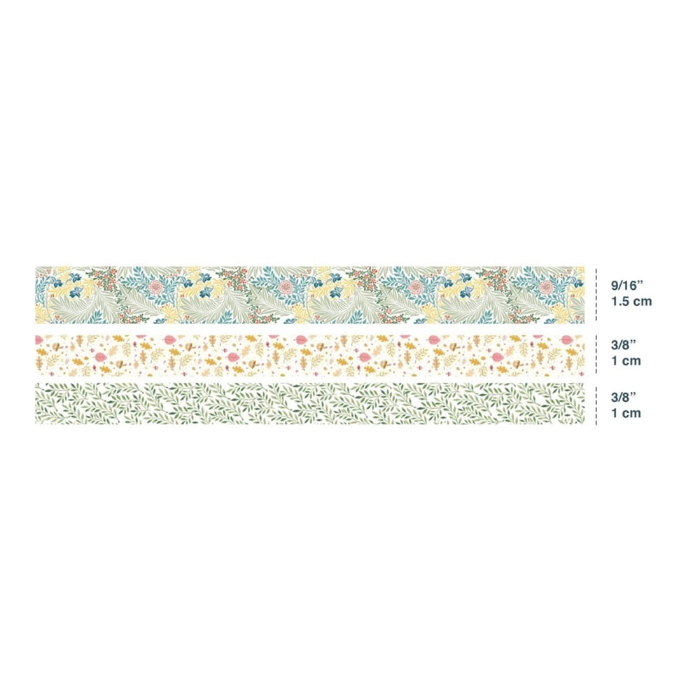 Basic Washi Tape Set 3 Rolls Creative Skinny Decorative Tapes for Arts, DIY Crafts, Journals, Planners, Scrapbooking, Wrapping (Flower & Leaves)
