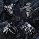 thumbnail image 2 of Juego de 16 anillos góticos punk de plata para hombres y mujeres, con diseño de rana, serpiente, mariposa, araña, ojo de animal, ajustable, estilo gótico, apilables., 2 of 5