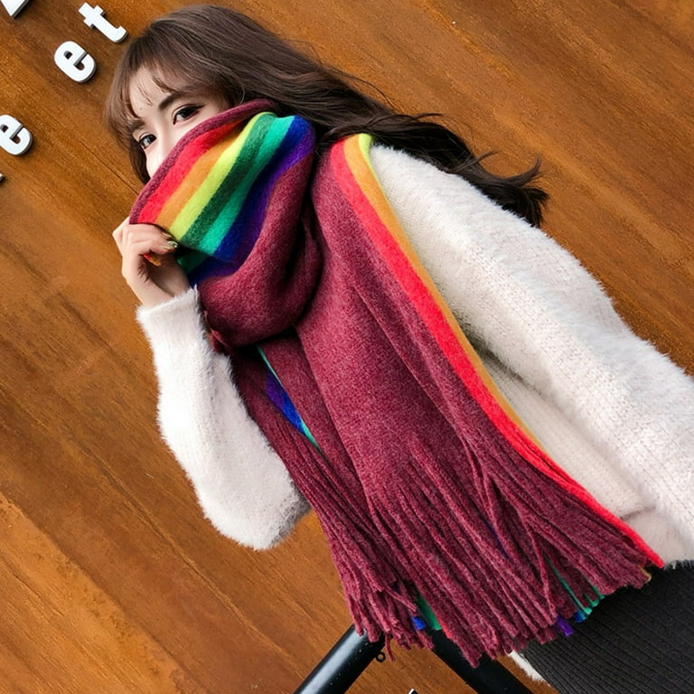 Multi color stripe triangle shawl, earth colors, hand knitted, winter, warm, high quality knit, long, colorful, women, gift, scarf, wrap, coat scarf