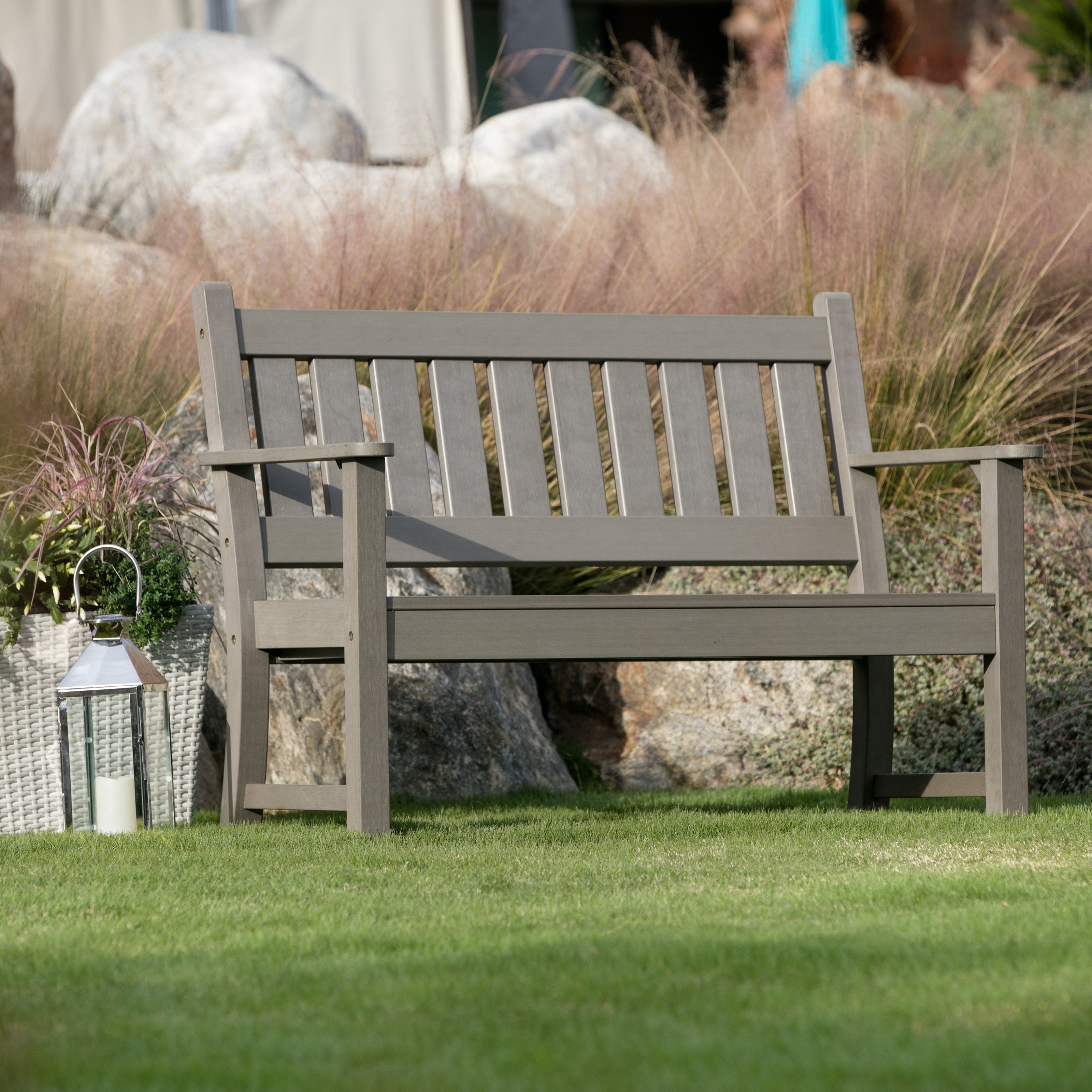 Belham Living Belamie All Weather Resin 2-Seater Bench Dark Brown by