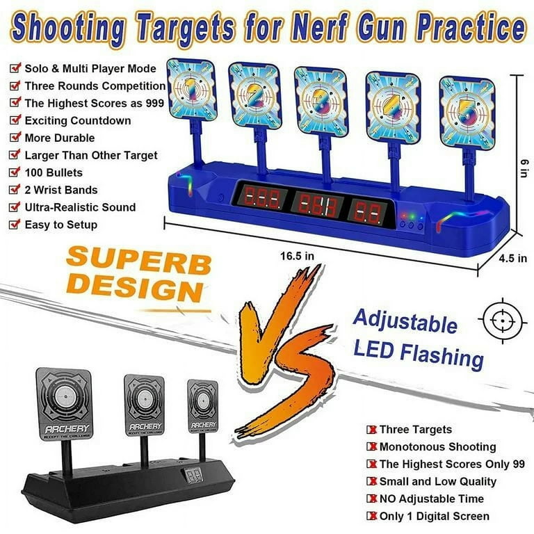 Lehoo Castle Digital Shooting Targets with Foam Dart Toy Gun, 5 Nerf  Targets for Shooting Practice, Auto Reset Electronics Shooting Target, Gift  for