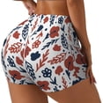 thumbnail image 2 of Wukai Red Blue Leaves Print Pack Biker Shorts for Women Yoga Workout Gym Running Scrunch Active Shorts-Small, 2 of 8