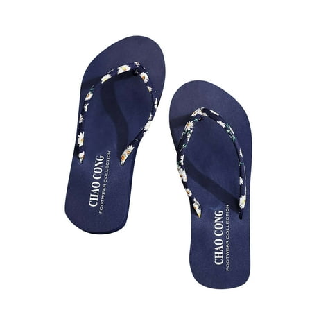 

Kukoosong Wedge Sandals for Women Summer Daisy Shoelace Flip Flops High Heel Platform Shoes Beach Shoes Sandals Women Navy 36