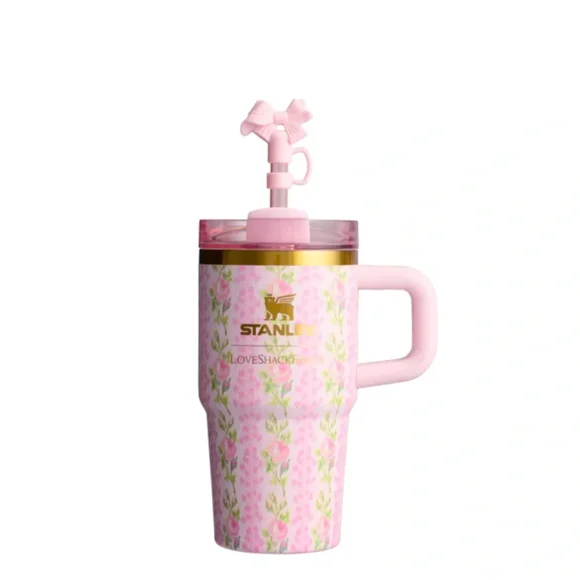 Stanley 1913 x LoveShackFancy ProTour Flip Straw Tumbler 20oz Blooming Heirloom Limited Edition, Insulated Stainless Steel Travel Mug with Handle & Bow Straw Topper
