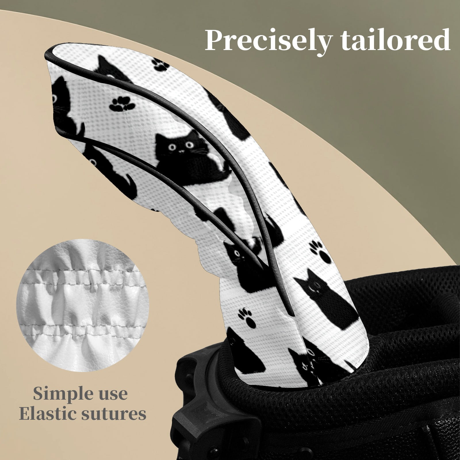 Golf Head Covers for Woods and Driver Waterproof Leather Golf Club Head Covers for Women Men Golf Driver Fairway Wood Headcover Black Cat & Paw Grid Design