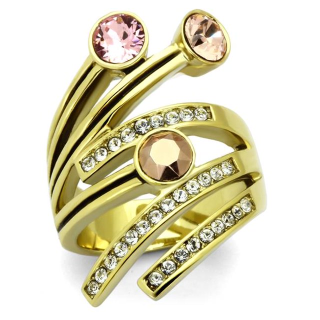 Alamode TK1033-5 Women IP Gold Stainless Steel Ring with Top Grade Crystal in Multi Color - Size 5