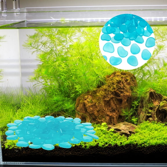 ETEREAUTY 100Pcs Sky Blue Fish Tank Stone Decor Glow in The Dark Resin Landscape Ornaments