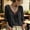 Black, variant on HaCpiu Women's Solid V-Neck Ruffle Blouse, Casual Loose 3/4 Sleeve Tie-Front Tunic Top, Lightweight Flowy Shirt with Elastic Ruffled Cuffs, Black L