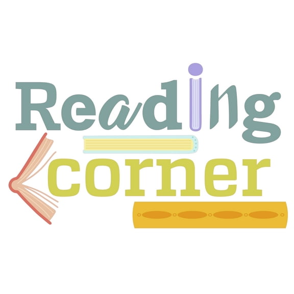 Reading Corner Quotation Banner for School Library Vinyl Wall Decal - Cartoon Art Design of Books for Education Wall Decoration - 30" x 19"