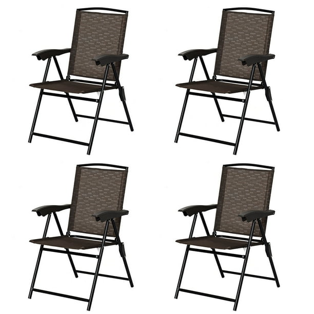 Costway Set de 4 sillas plegables para patio, sillas con respaldo de tiras altura regulable y reposabrazos, sillas portátiles resistentes a la intemperie para exterior e interior jardín piscina playa