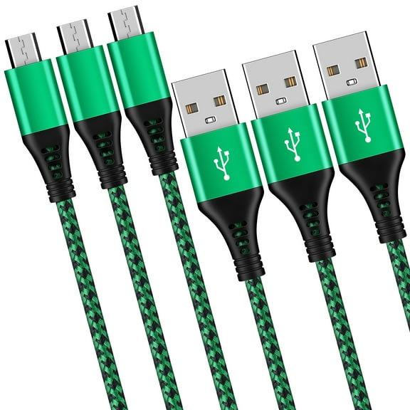 Micro Cable,Micro USB Cable,6ft 3 Pack AILKIN Android Charging Cable Nylon Braided High Speed Fast Charging Cord USB Charger Android Micro Cables 6ft Charge&Sync for Samsung Galaxy,Green