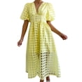 thumbnail image 1 of Ketyyh-chn99 Robes pour Femmes Grande Taille Décontractées de Plage Robe d'Été Manches à Volants Ample Fluide Plissée Mini-Robe Jaune,G, 1 of 4