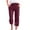 Wine, variant on Mrat Women's Capris Pants High Waist Elastic Linen Capris Trousers for Women Slim Yoga Capris Pants Straight Leg Cropped Pants Wine L