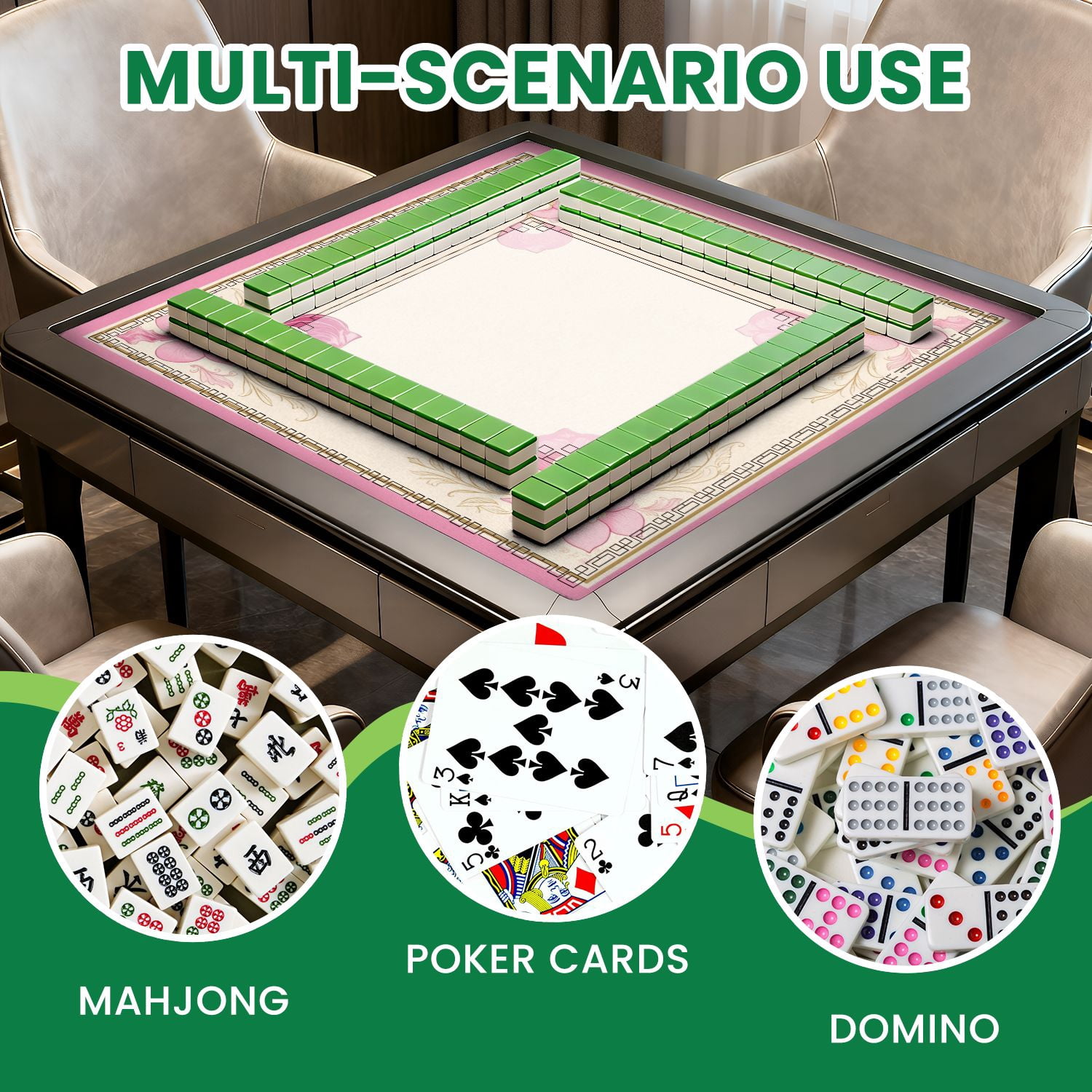 Mahjong Mat 31.5" x 31.5" Pink Floral Corner Frame Elegant Swirls Soft Pastel Design Non-Slip Noise Reduction American Mahjong Tiles Table Cover for Dominoes Poker Card Board Games Gift