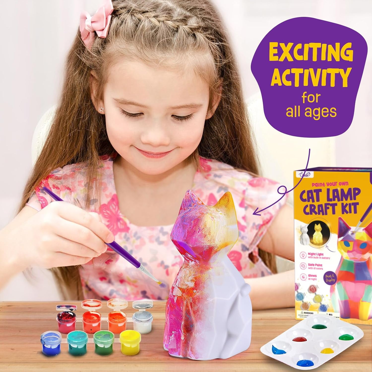 Clearance! Paint Your Own Cat Lamp Kit, Arts and Crafts for Kids Ages 8-12, Art Supplies Painting kit for Kids 6-12, Cat Night Light Toys Girl Boy Birthday Valentines Easter Gifts for Kid Ages 3-10+