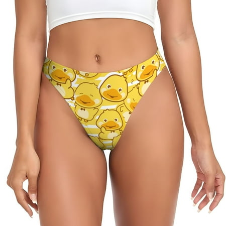 Qokaie Cool Duck With Yellow Strip Printed Women s Cotton Thong Underwear  Sexy Breathable Panties G-string-Large