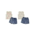 thumbnail image 3 of Loicainy Toddler Baby Girls Summer Outfits 6 12 18 24 Months 2T 3T 4T Sleeveless O Neck 3D Flower Tank Tops Denim Shorts Clothes Sets, 3 of 10