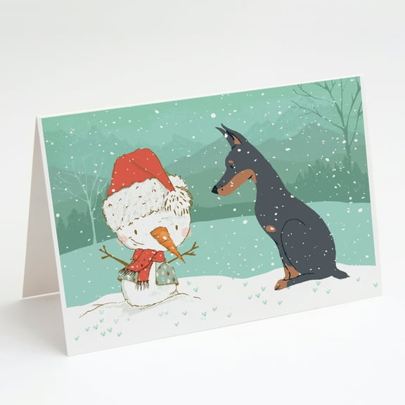 Doberman and Snowman Christmas Greeting Cards and Envelopes Pack of 8
