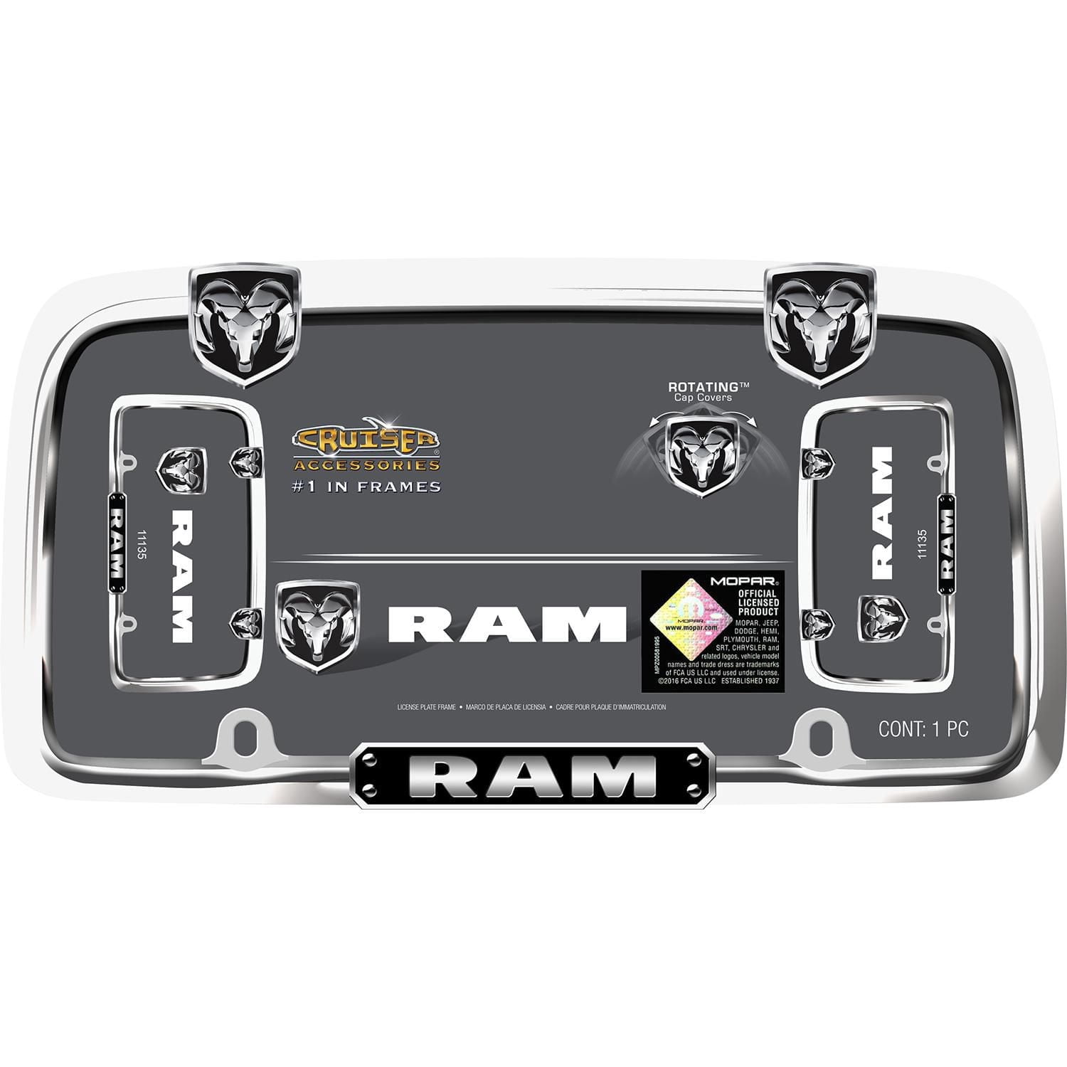 Cruiser Accessories – Cadre de plaque d’immatriculation Ram, chrome/noir