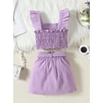 thumbnail image 3 of Suealasg Little Girl Summer Outfits 1T 2T 3T 4T 5T 6T Kids Girls Ruffle Sleeveless Tank Tops + Belted Skirt Set Child Girl 2Pcs Birthday Party Clothes, 3 of 9