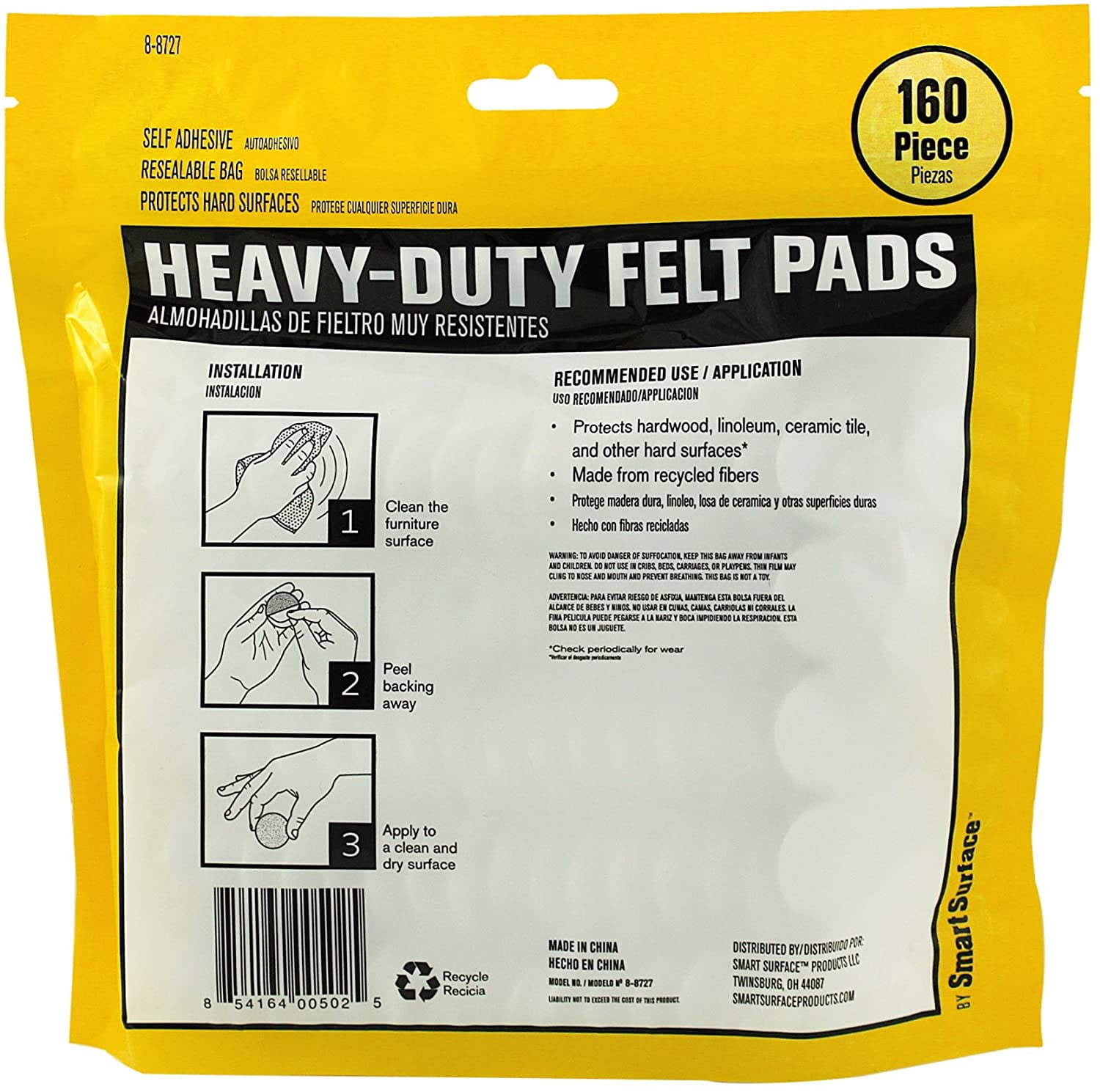 8727 Heavy Duty Self Adhesive Furniture Felt Pads 1-Inch Round Oatmeal 160-Piece Value Pack in Resealable Bag