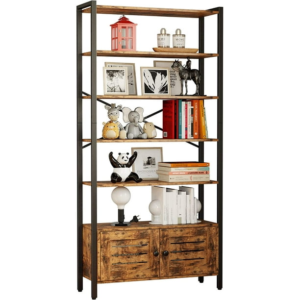 IRONCK Bookshelf and Bookcase with Adjustable 5 Shelves, on Wheels 70 ...