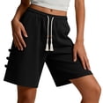 thumbnail image 5 of uublik Gym Shorts for Women Casual Elastic Waist Shorts Summer Beach Lightweight Short Pants with Pockets, Black, 5 of 6