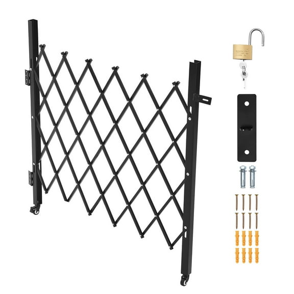 KFFKFF Single Folding Security Gate, Lockable Scissor Gate with Swivel Casters, Steel Retractable Gate for Entryways, Garages, Warehouses, and Pools, 43.31 x 51.57 in (W x H)