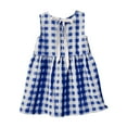 thumbnail image 6 of BRGZLK Girls Summer Cotton Linen Dresses Trendy Checkered Print Round Neck Sleeveless Back Lace Up Knee-Length Dress Navy 5-6 years, 6 of 7