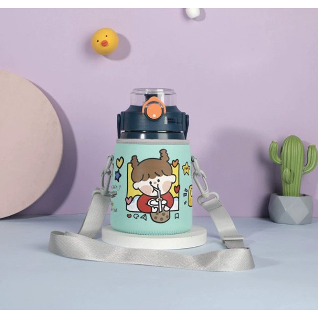 (Copa no incluida) Funda protectora for taza con barriga de dibujos animados, correa cruzada anticaída, funda protectora for taza de agua, unisex