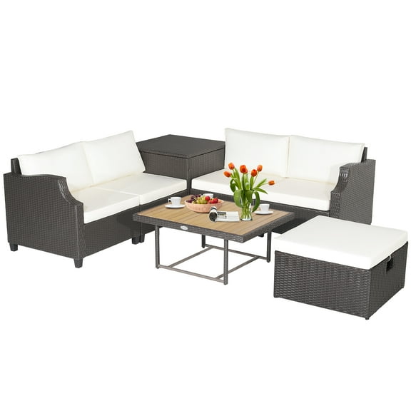 Gymax 7PCS Outdoor Furniture Set w/ PE Wicker Cushions Conversations On The Sectional Sofa Patio